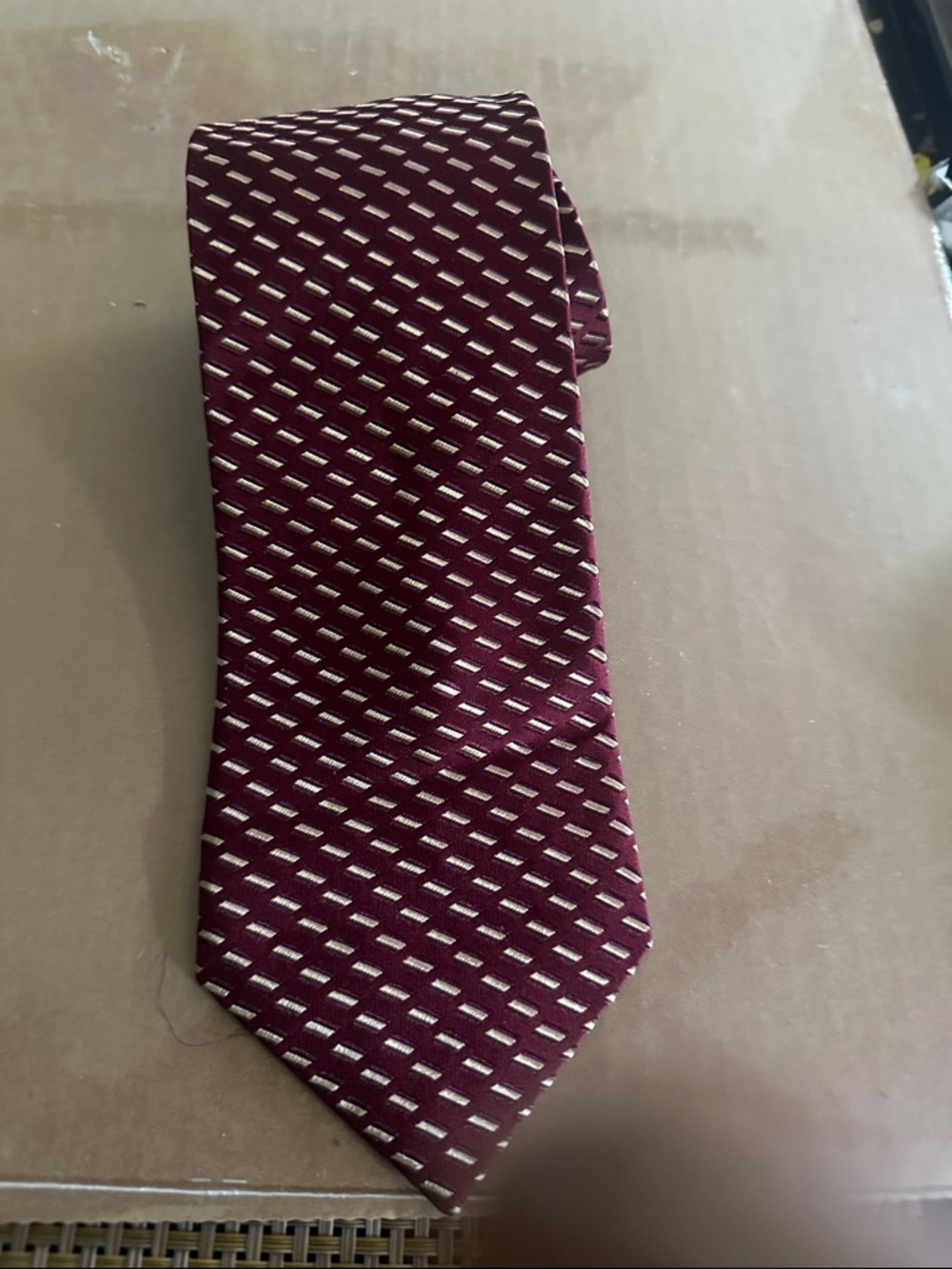 Jos. A. Bank Burgundy Tie with Diagonal Silver Dash Pattern